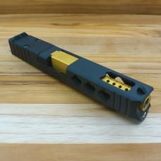 Kineti-Tech, SLIDE STYLE #11A COMPLETE ASSEMBLY w/GOLD TIN PORTED BARREL, RMR CUT, Fits Glock 17 Pistol