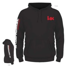 Heckler & Koch, No Compromise Long Sleeve Hoodie - Black with Red Logo and White Sleeve Print - Medium